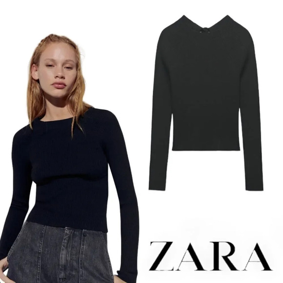 ZARA | Black | KNIT SWEATER WITH OPEN BACK - Picture 1 of 8